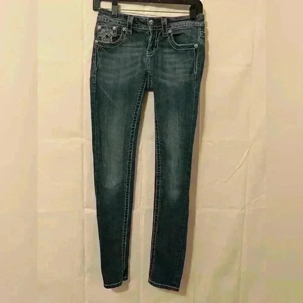 Miss Me‎ Women's Skinny Jeans 26 JP621053 Bling Pocket Stretch Denim